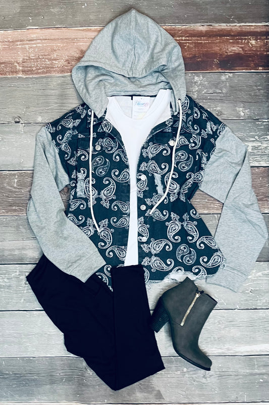 Paisley jean jacket w/ hood