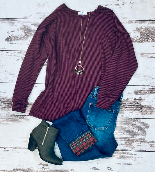 Burgundy ribbed sweater