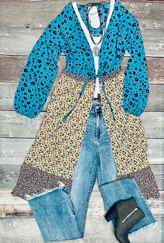 Floral color block duster