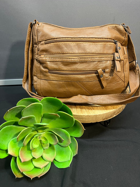 Camel purse with zippers