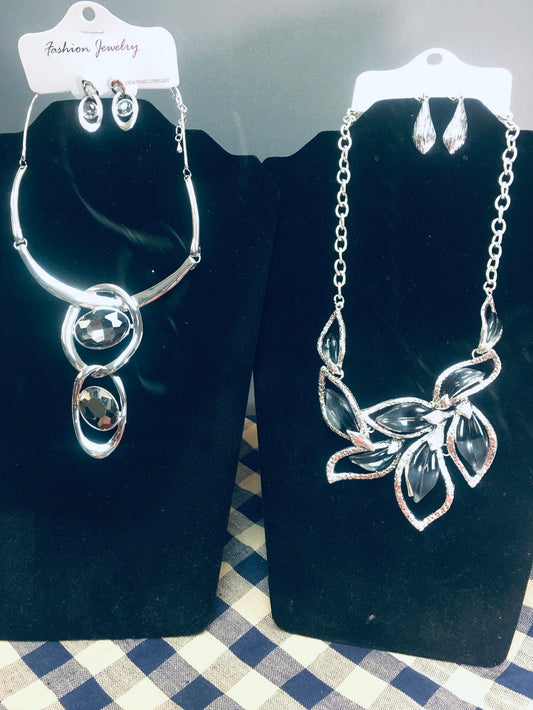 Black and silver necklace and earrings