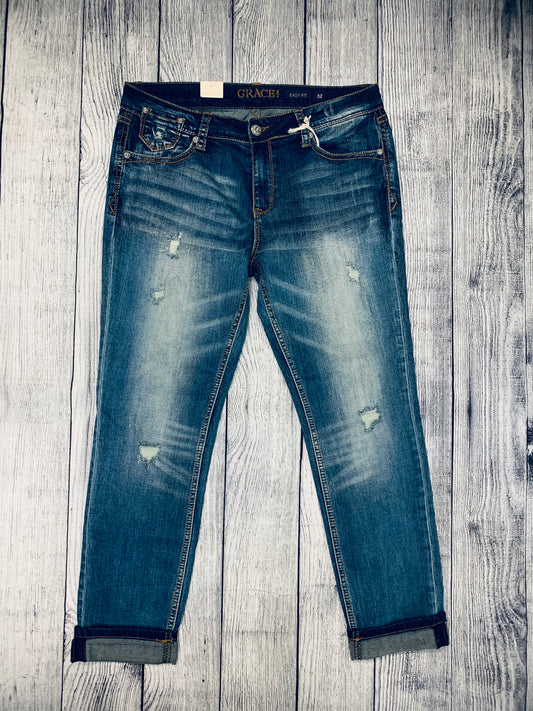 Grace In LA  - easy fit cuff jeans