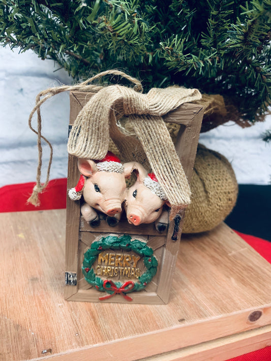 Pig In Barn Door Ornament